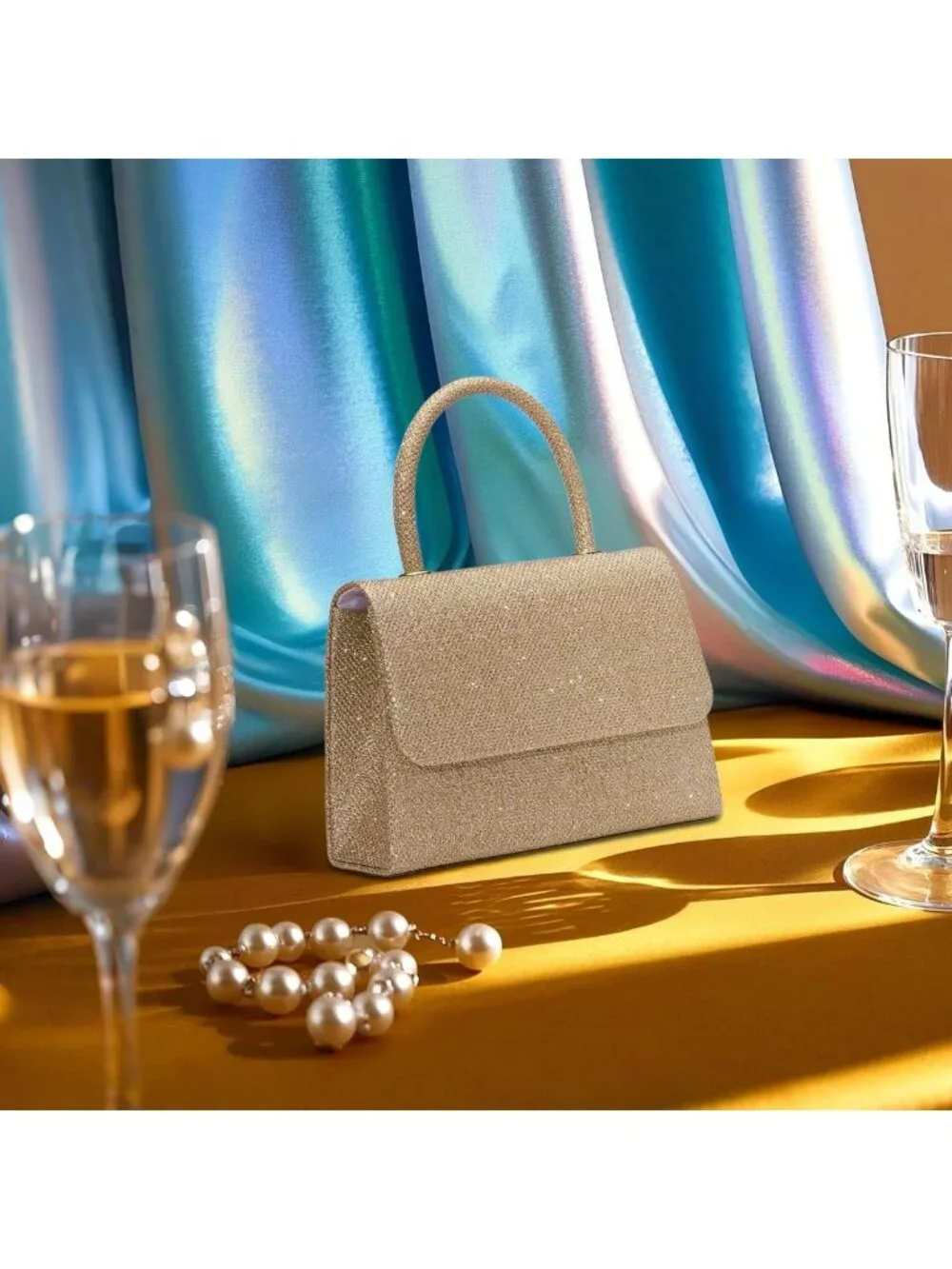 Glitter Evening Clutch Purse with Chain - Perfect for Party, Prom, Wedding